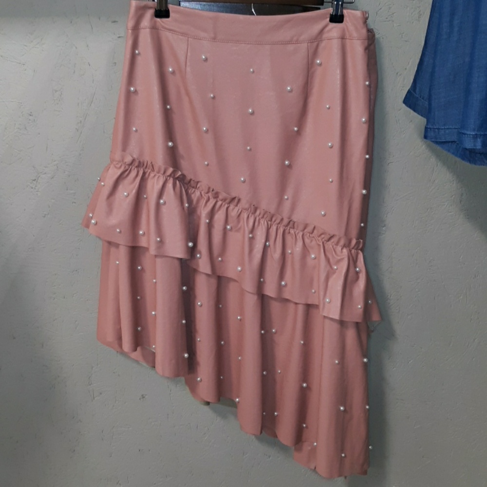 CQbyCQ💖 Asymmetrical Leather Skirts with Pearls - Picture 7 of 7